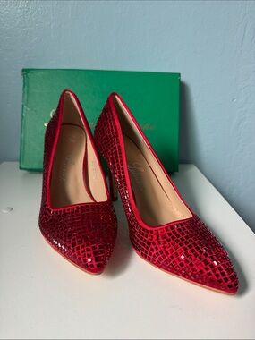 Lauren Lorraine Red Embellished Pointed Toe Pumps